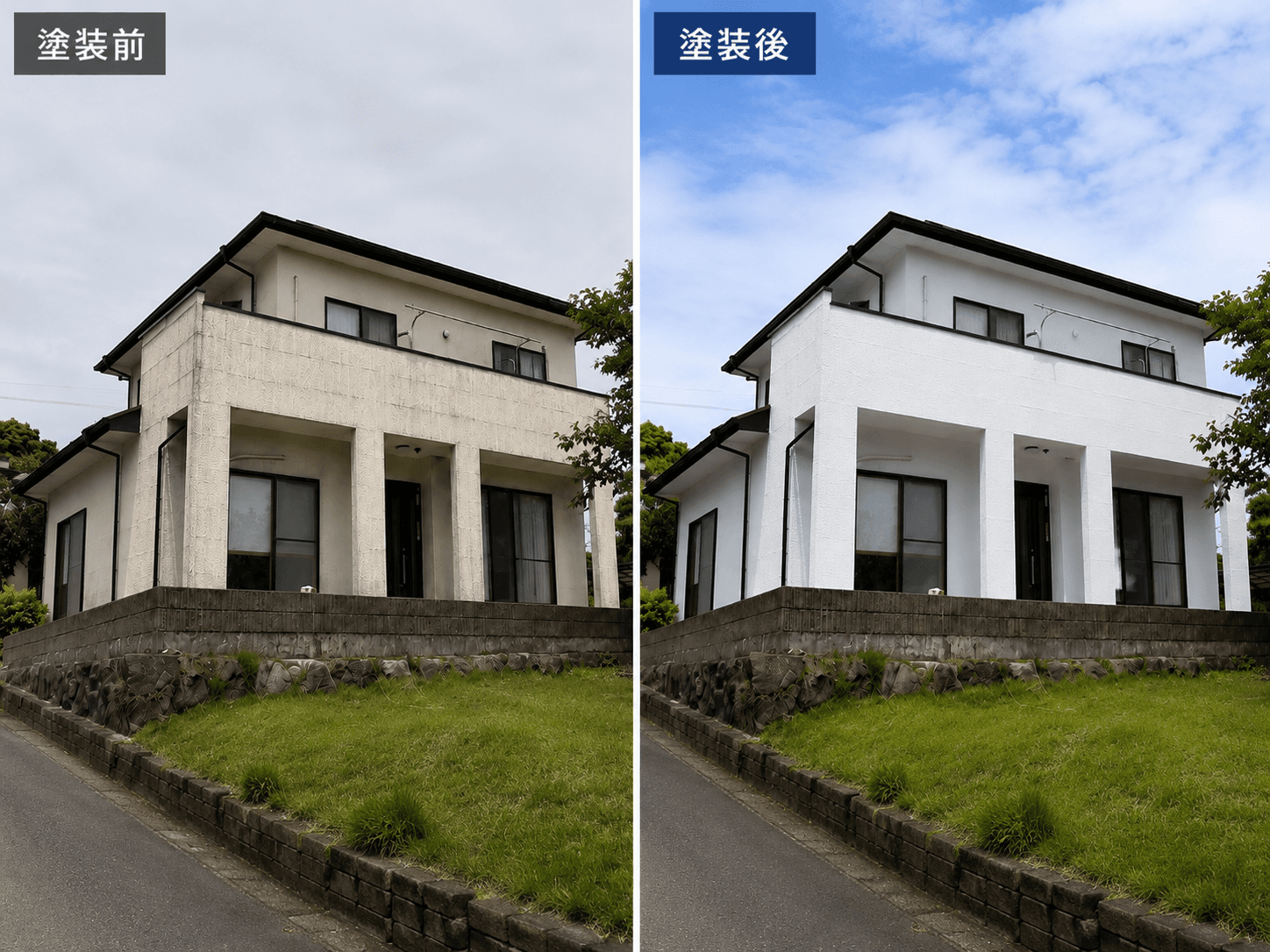 日出町の外壁塗装｜日本ペイント パーフェクトトップの施工事例（塗装前・塗装後）